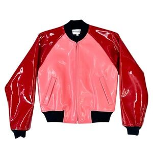 Comme Des Garcons Girl Red & Pink Enamel PVC Faux Patent Leather Bomber Jacket
